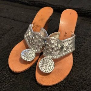 Jack Rogers Wedge Sandal Silver w/ Gemstone, Sz 6